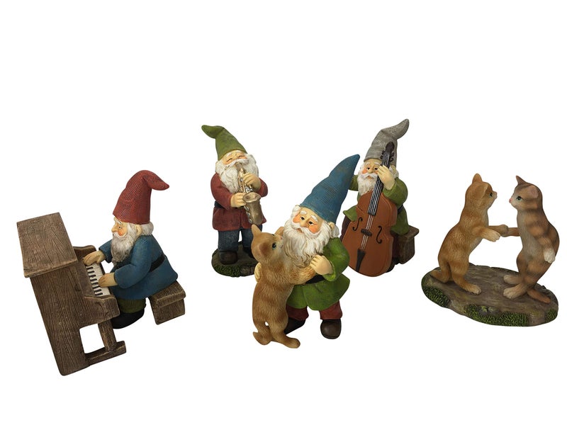 GlitZGlam Happy Miniature Gnomes and Cats Dancing Celebration! - 6-Piece Musical Garden Gnome Set for The Miniature Fairy Garden - Image 1